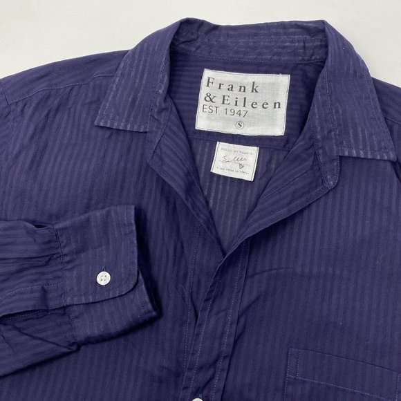 Frank & Eileen Tops - Frank & Eileen Women's S Blue Striped Cotton V-Neck Long Sleeve Button Blouse
